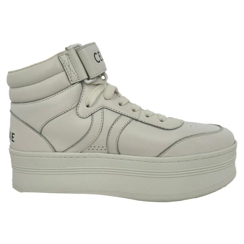 Celine Velcro Strap Mid Lace-Up Sneakers in White Leather